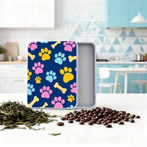 Small Metal Tins Box-4.7" x3.5"x1.6" Rectangular Empty Storage Box With Lid Decorative Organizer Storage Tin Case For Office/Cookie/Candy/Jewelry/Photo/Letter-Blue Dog Paw - Image 5