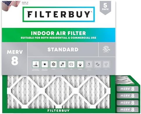 Filterbuy 14x14x1 Air Filter MERV 8 Dust & Allergy Defense (5-Pack) by Filterbuy