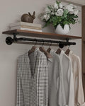 Clothes Rack 36in, Wall Mounted Garment Rack with Real Walnut Wood Shelf, Heavy Duty Hanging Clothes shelf, Multi-Purpose Hanging Rod, Space-Saving Closet Storage (Walnut, 1T36IN) by INDUSTRIALSHELVESDESIGN