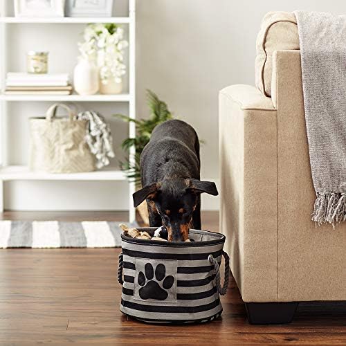 Bone Dry Pet Storage Collection Striped Paw Patch Bin, Black, Small Round - Image 5