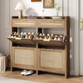 HOKYHOKY Large Rattan Shoe Storage Cabinet with 4 Flip Drawers & 2 Storages by HOKYHOKY