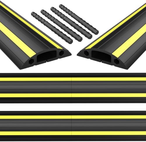 Eapele Floor Cord Cover 10ft (2 Pack) Cord Covers for Wires on Floor, Linkable Heavy Duty Extension Cord Cover, Rubber Floor Cable Cover, Prevent Trip Hazard for Sidewalk Home Office Outdoor or Indoor by Eapele