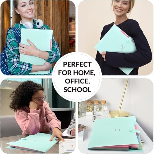 SKYDUE Expanding File Folder with 5 Pockets, Cute Accordion File Organizer, Letter Size Filing Folder, Portable Paper Receipt Organizer, School Office Supplies Green - Image 5