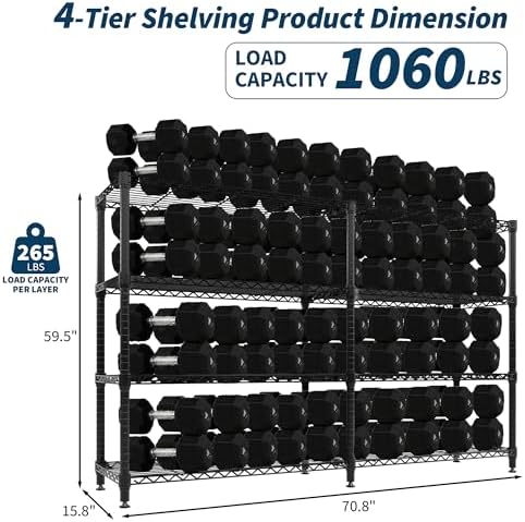 4 Tier Storage Shelving Unit Metal Shelves 70.8"W Wire Shelving, 59.5"H L-Shaped Pantry Shelves Kitchen Storage Shelves for Home Commercial Garage Heavy Duty, 70.8"W x 59.5"H x 15.8"D - Image 3