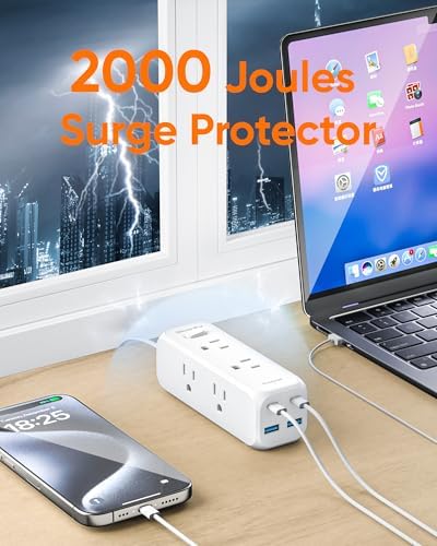 Olcorife Flat Plug Power Strip with 3 FT Extension Cord, 6 Outlets 4 USB Ports(2 USB C), 3 Sided Outlet Extender for Home Office Travel Dorm Room Essentials, White - Image 5