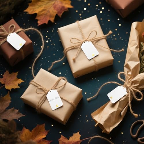 100 Pcs Blank Gift Tags with String Gold Foil Maple Leaf Fall Large Gift Tags with 65 Ft Jute Twine White Paper Cute Tags for Fall Autumn Thanksgiving Harvest Party Gift Wrap Tags - Image 6