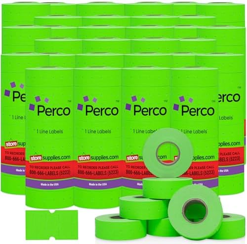 Perco 1 Line Price and Date Guns Green Labels - 240 Rolls, 30 Sleeves by Perco