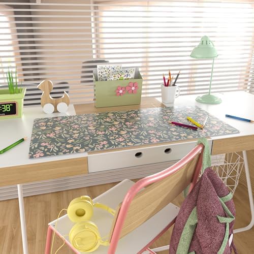 Faux Leather Large Mouse Pad, Office Desk Mat, 31.5"x15.7", Ditsy Floral - Image 3