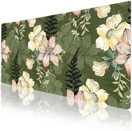 Faux Leather Large Mouse Pad, Office Desk Mat, 31.5"x15.7", Bold Flowers - Image 6