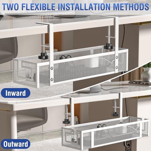 Under Desk Cable Management Tray, 15.75" No Drill Cable Management White, - Image 7
