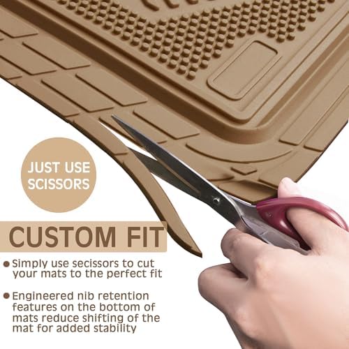 CAR PASS Heavy Duty Rubber Floor Mats Gray Car Mats Full Set with Trunk Cargo Liner - Universal Waterproof Floor Mats for Car SUV Truck, Durable All Weather Automotive Liner Mats (All Beige) - Image 4