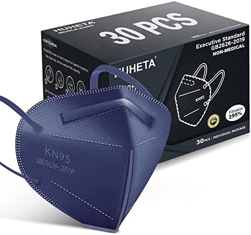 HUHETA KN95 Face Mask, 30 Pack Individually Wrapped, 5-Ply Breathable & Comfortable Safety Mask, Filter Efficiency=95%, Protective Cup Dust Masks Against PM2.5 (Royal Blue Mask) by HUHETA