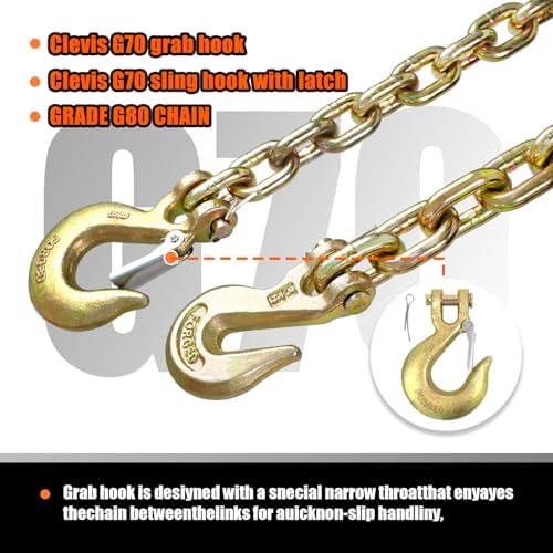 TKK G80 Transport Binder Chain, 3/8 Inch x 15 Foot Logging Tow Chain with Grab and Sling Hooks, 7,100 lbs Safe Working Load, Heavy Duty for Transporting, Towing and Tie-Down - Image 3