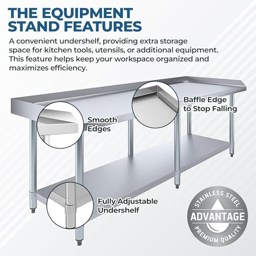 Stainless Steel Equipment Grill Stand with Adjustable Undershelf | Heavy Duty 18-Gauge Top | NSF Certified for Kitchens, Utility Rooms & Catering (72" x 30") - Image 5