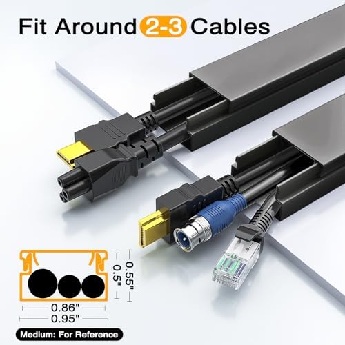 Cable Hider, 157in Delamu Cord Hider Wall for Wall Mounted TV, Wire Hider Kit, Paintable Cable Concealer Raceway Management for Home & Office, 10XL15.7 W0.95 H0.55in, Black - Image 4
