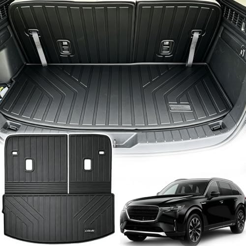 All Weather Cargo Mat with Backrest Protection for 2026 2025 2024 Mazda CX90（Only Fit 7&8 Seats） TPE Rubber Liners Odorless Anti-Slip Car Cargo Liners - Trunk Mat Covering the backrest for CX-90 by Unknown