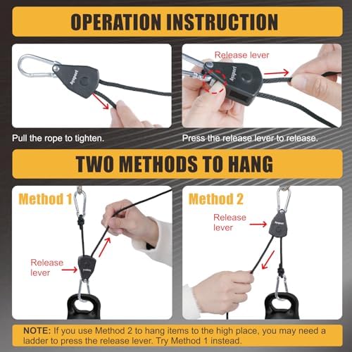 Ayaport Adjustable Rope Tie Down, 1/8" Grow Light Hanger, 4 Pack - Image 5