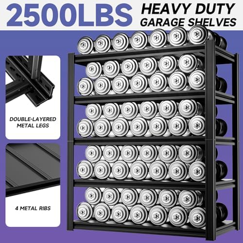 5-Tier 40”W X 20”D X 72”H Heavy Duty Garage Storage Shelves 2500LBS Basement Shelving Heavy Duty Adjustable Unit Rack Metal Rack(Black) - Image 4