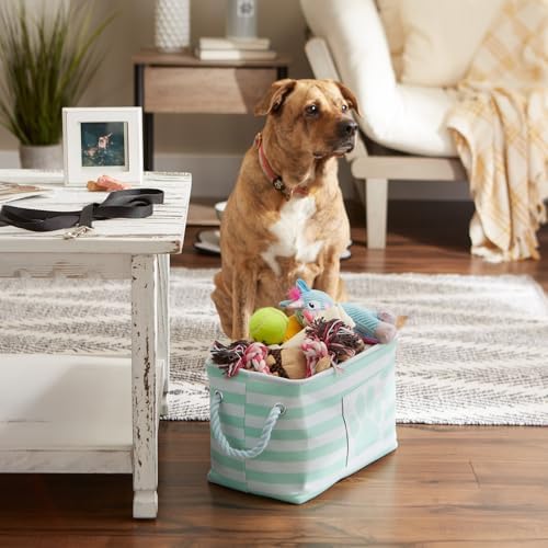Bone Dry Pet Storage Collection Striped Paw Patch Bin, Aqua, Small Rectangle - Image 6