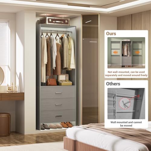 Aheaplus 1.8FT Closet System with Drawers, 21.5’’ Closet Organizer, Grey - Image 2