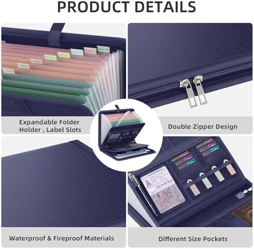 Fireproof Accordion File Organizer, Expanding File Folder with 13 Pockets - Image 3