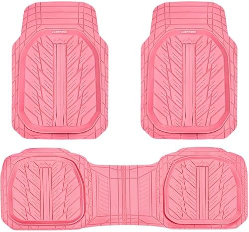 CAR PASS DeepDish Pink Floor Mats for Cars Full Set,Heavy Duty Rubber Car Mats 3-Piece,Universal Waterproof Trim-to Fit Automotive Floor Mats for Truck Van SUV, Durable All-Weather Car Mats (Pink) by CARPASS