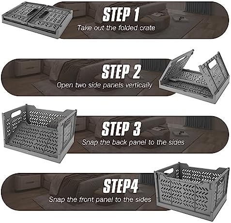 2 Pack Stackable Storage Crates, Plastic Foldable Baskets Tall Gray - Image 3