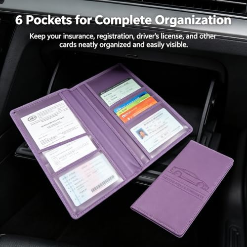 Car Registration and Insurance Holder, Vehicle Document Organizer with Secure Magnetic Closure, Automotive Glove Box Organizer for License, Cards & Essential Paperwork (Purple, 1PCS) - Image 4