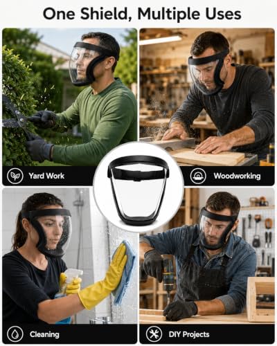 2 Pack Plastic Face Shield, Full Safety Face Protection Equipment with for Unisex and Adult, Reusable No Fogging Transparent Face Shield with Adjustable band, High-Definition Black - Image 2