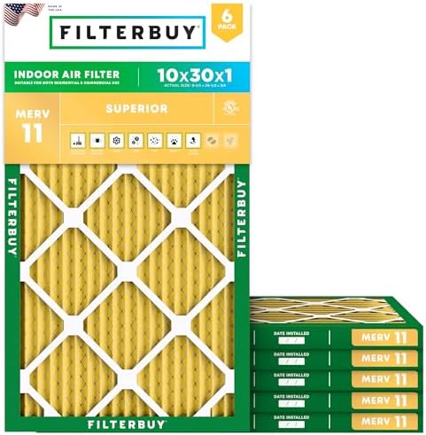 Filterbuy 10x30x1 Air Filter MERV 11 Pet & Allergy Defense (6-Pack) by Filterbuy