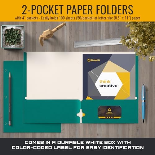 Better Office Products Two Pocket Portfolio Folders, 50-Pack, Teal, Letter Size Paper Folders, 50 Pieces, Teal - Image 3