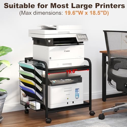 EasyCom Large Printer Stand with Storage, File Holder & Wheels, Black - Image 2