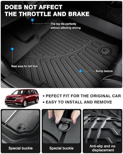 Powerty Floor Mats for 2022-2025 2026 Kia Carnival Gas 8 Seats (NOT for Prestige & Hybrid Models) All Weather 3D TPE Anti-Slip Car Liners for 1st & 2nd & 3rd Row Accessories - Image 4