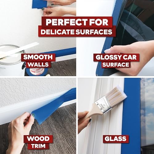 XFasten Blue Painters Tape 3 Inch Wide x 180 Feet Bulk (24-Pack, 4320ft Total) Wall Safe UV-Resistant Blue Masking Tape 3 Inch Wide for Indoor and Outdoor Walls, Painting, Wood, Automotive - Image 5