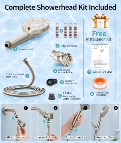 SR SUN RISE Filtered Shower Head with Handheld High Pressure 9 Spray Mode Showerhead Detachable Shower Head Water Softener Filters Beads for Hard Water Remove Chlorine 4 Filters Light Champagne - Image 6