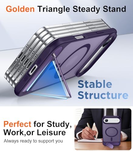 Temdan Designed for iPhone Air Case, [Built-in Invisible Kickstand][Compatible with MagSafe][Military Grade Shockproof] Slim Translucent Matte Phone Case 6.5 inch (Purple) - Image 4