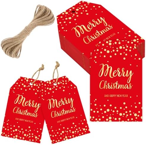 joycraft 50Pcs Christmas Tags with String, Red Merry Christmas Gift Tags - Image 6