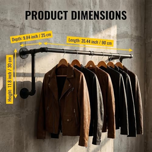 Industrial Pipe Clothing Rack, Hanging Clothes Rod, Wall Garment Rack - Image 3