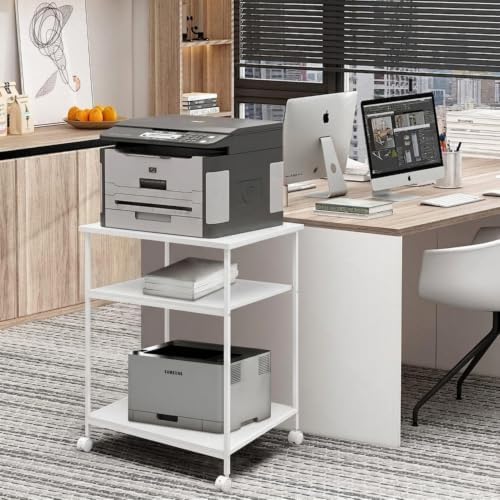 EMERIT 3-Tier Printer Stand for Laser/Inkjet/All-in-One - 23.6x18.9x31.5 Heavy Duty Cart w/Adjustable Shelves & Lockable Wheels, Storage for Scanner/Fax/Supplies - Industrial Home & Office - Image 6