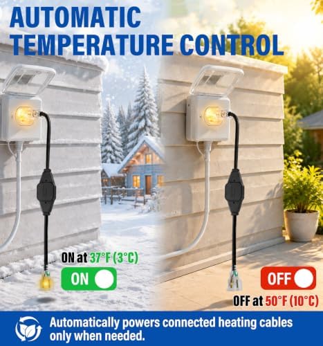 HEATIT ET-21 Temperature Controlled Extension Cord, Automatic Thermostat Power Cord 37℉ On/50℉ Off, Thermostatically Controlled Outlet for Roof De-Icing & Pipes - Image 2