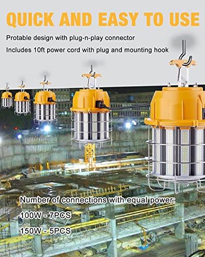 LED Temporary Work Light 100W 12000LM 5000K LED Construction Lights (Pack of 2) - Image 6