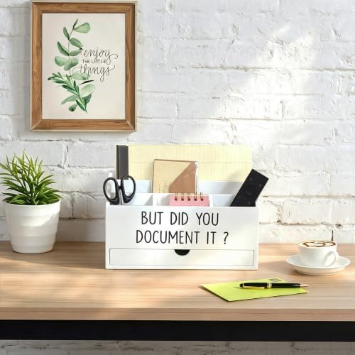 EXQUIDECA Wooden White Rustic Countertop Mail Storage Holder with Drawer and Compartments - Office Desk Accessories and Workspace Organizers - Desktop Sorter for Pen Stationery Letter Files Documents - Image 5