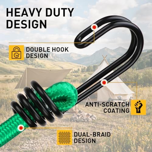 ELEAD 33 Piece Premium Bungee Cords Assortment Jar, Includes 10", 18", 24", 32", 40" Bungee Cord with Hooks, 6" Nylon Cable Ties, 8" Canopy Tarp Ball Ties and Tarp Clips - Image 4