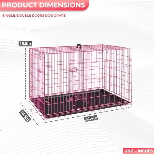 FDW | 24" Foldable Metal Dog Crate | Pink | Cage for Small Dogs - Image 7