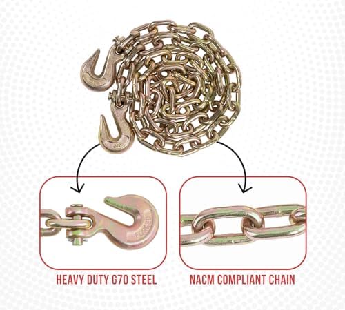 2 Pack 1/2 Inch x 12 FT Grade 70 Binder Chain with Clevis Grab Hooks - G70 Transport Tow Chain - 11,300 Lbs Working Load Limit - Image 5