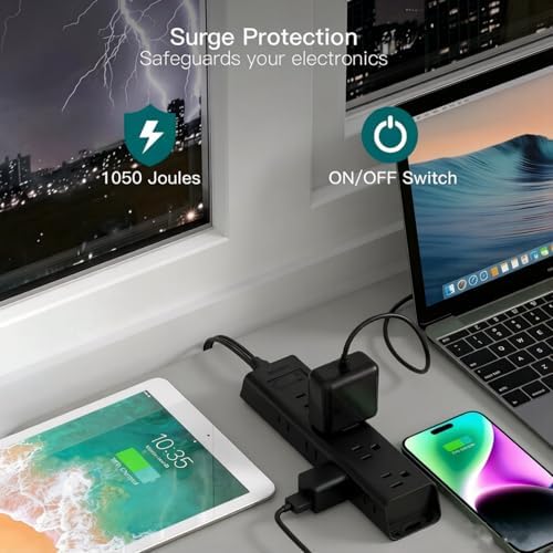 Power Strip Surge Protector with 12 Outlets, Flat Plug Extension Cord 6FT - Image 4