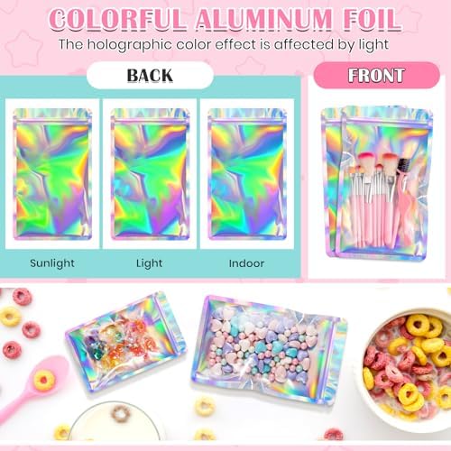 FUNFERY 100 Pack,Round Corner Clear Window Smell Holographic Proof Bags - Image 7