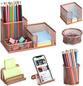 Desk Organizers Set with Mesh Pen Holder Cup, Rose Gold by Zqanve