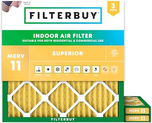 Filterbuy 11.25x11.25x1 Air Filter MERV 11 Pet & Allergy Defense (3-Pack) by Filterbuy