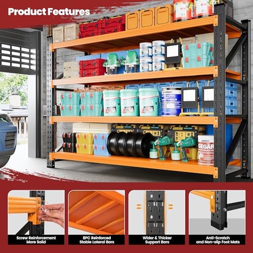 60" Wide Storage Shelves, 5000LBS Garage Shelving Heavy Duty, Standing Shelf Units, 4 Tier Metal Adjustable Storage Shelving Rack for Shop Warehouse Basement, 60'' W x 24''D x 70'' H - Image 5